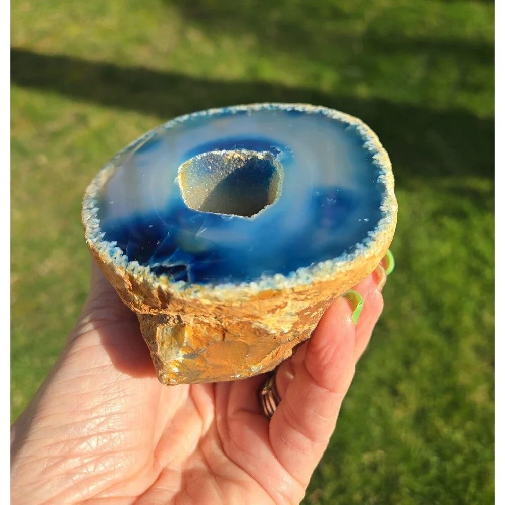 Blue Large Agate, Crystal Geode, Druzy Center, Natural Stone, Brazil Agate